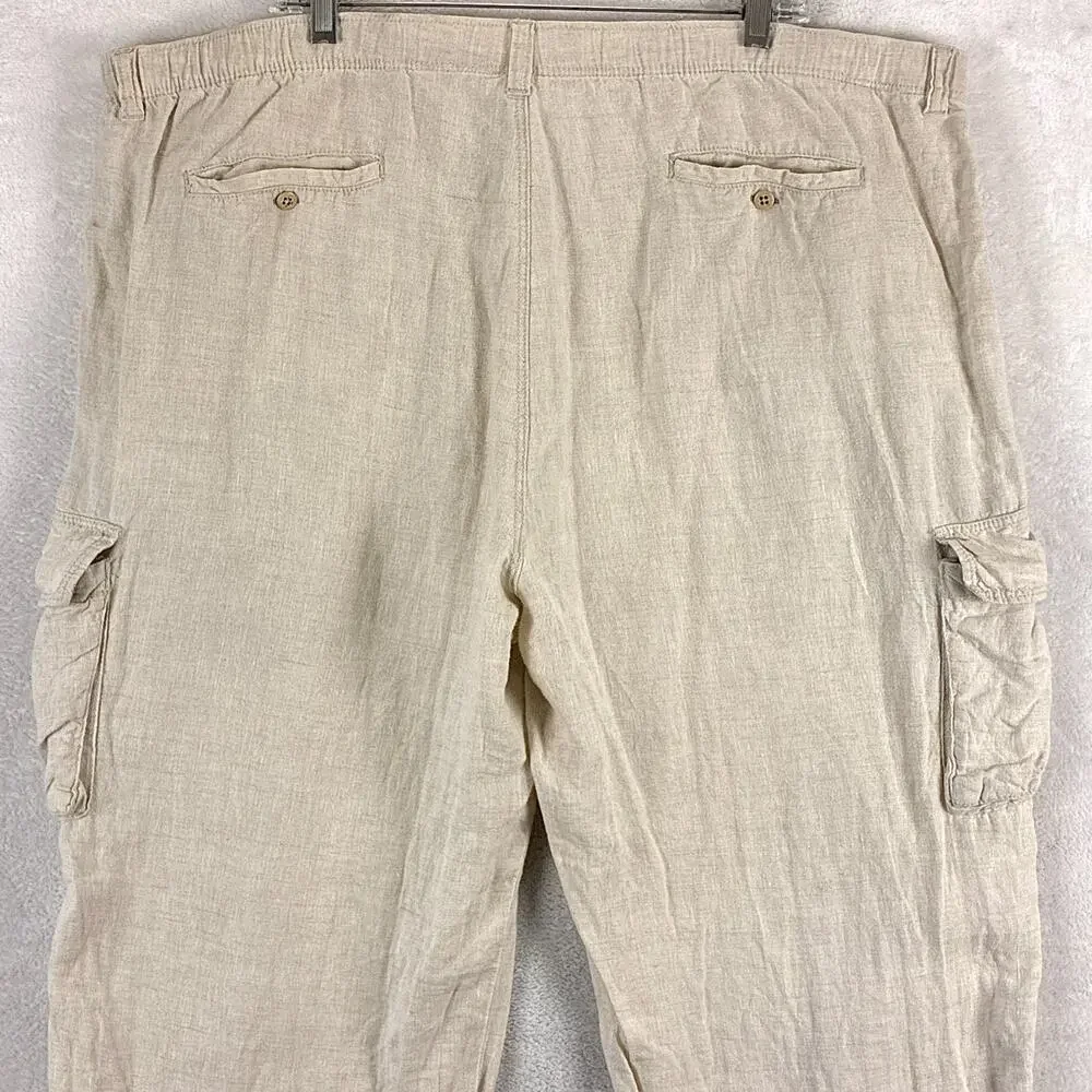 Tommy Bahama Pants Mens XXL Beige Linen Cargo Drawstring Preppy Beach Summer